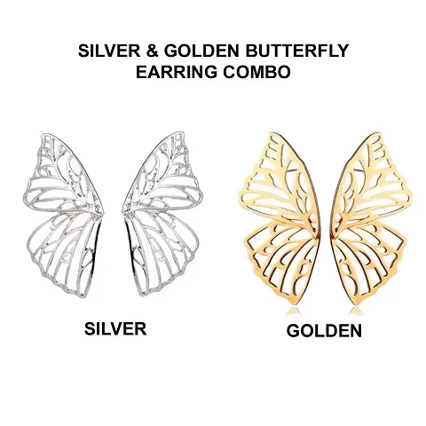 Combo Earring Studs Big Oversized Butterfly earring, (Silver and Golden)