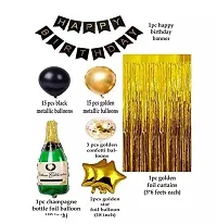 Trendy Golden And Black Happy Birthday Decoration Combo Kit With Banner, Balloons, Foil Curtain, Champagne Bottle Foil 38Pcs-thumb1