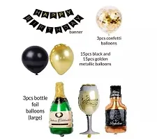 Trendy Golden Black Bottle Glass Happy Birthday Decoration Theme Combo Kit 37 Pcs With Banner Balloons Arch Roll For Girls, Boys-thumb1