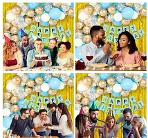 Trendy Kalrazz Propz Light Blue With Golden Happy Birthday Decoration Items Kit Combo Set Birthday Paper Bunting Golden Foil Curtain Metallic Balloons With Arch And Glue Dot - 35 Pieces-thumb2