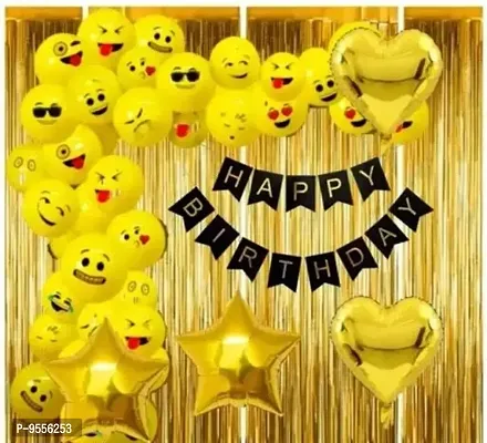 Trendy Happy Birthday Foil Balloons And Metallic Balloons Party Decoration Kit Combo For Adult And Kids Emoji Smiley Balloons Theme, Pack Of 50 Pieces