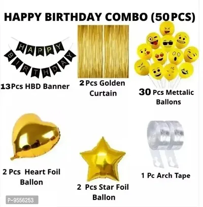 Trendy Happy Birthday Foil Balloons And Metallic Balloons Party Decoration Kit Combo For Adult And Kids Emoji Smiley Balloons Theme, Pack Of 50 Pieces-thumb2