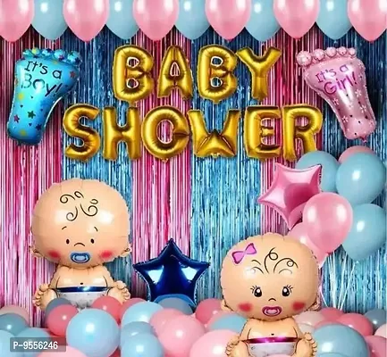 Trendy Kg Baby Shower Combo Decorations Set-38Pcs Baby Shower Balloon, Latex, Star Foil Balloon, Baby With Foil Curtain For Maternity-thumb3