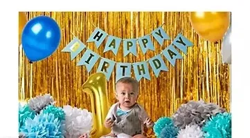 Trendy Kalrazzgifts Birthday Decoration Kit For 1St Birthday Boys - 28Pcs With Foil Curtain - Birthday Supplies-thumb2