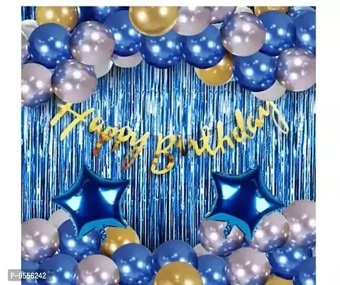 Trendy Kalrazzgifts Happy Birthday Decorations For Boys- Golden Foil Banner, Blue Foil Curtain,Star Foil Balloons, Metallic Balloons -Decoration Items For Birthday Party-thumb0