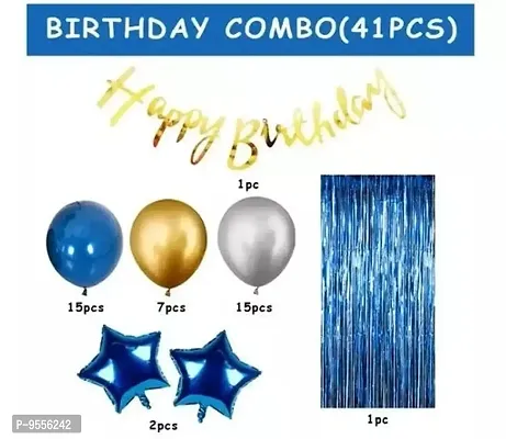 Trendy Kalrazzgifts Happy Birthday Decorations For Boys- Golden Foil Banner, Blue Foil Curtain,Star Foil Balloons, Metallic Balloons -Decoration Items For Birthday Party-thumb2