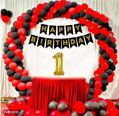 st / 1 Year Birthday Decoration for Boys 42 Combo Kit - Black Birthday Backdrop Banner, Black and Red Metallic Balloons Party Decorations Set Items