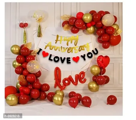 I Love You Combo Red Anniversary Decoration Kit 45Pcs for Adult, Husband, Wife Birthday Party Decoration