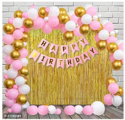 Birthday Decorati with HD Metallic Ballo(15 Pink, 15 White  15 Golden)