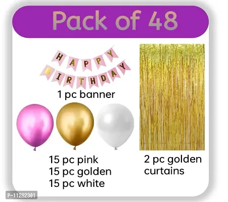 Birthday Decorati with HD Metallic Ballo(15 Pink, 15 White  15 Golden)-thumb2
