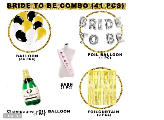 Bride to Be Decoration Set Combo - 41Pcs Bridal Shower Decorations Kit with Silver Foil Balloons, Foil Curtains, Bride to Be Props for Bachelorette Party-thumb3