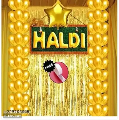 Haldi Foil Decoration  with star balloon curtain free glue