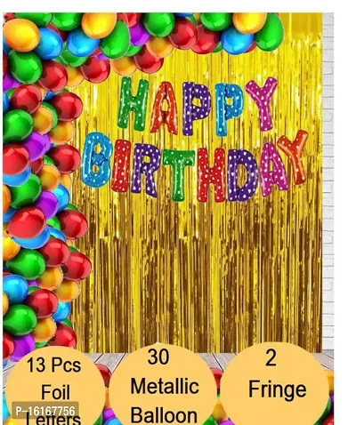 Happy Birthday Foil Letter Balloon ( Multi ) + 2pcs Golden Fringe Curtain + 30 Metallic Balloon ( Multi )-thumb0
