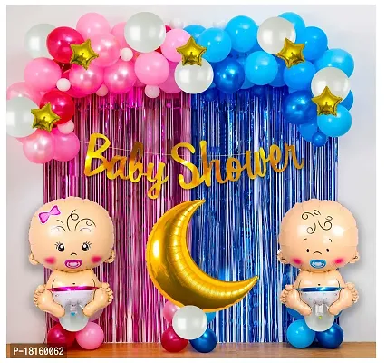 Baby Shower Decorations Item Combo Set-61Pcs Baby Shower letter foil banner, Latex, Star Foil Balloon With Moon Foil Balloon For Maternity, Pregnancy Photoshoot Material Items Supplies