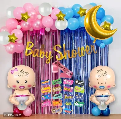 Baby Shower Letter Foil Banner, Latex, Star Foil Balloon with Moon Foil Balloon Baby Shower Decorations Item Combo Set With Props  For Maternity, Pregnancy Photoshoot Material Items Supplies - 80Pcs-thumb0