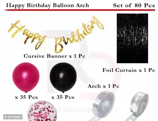 Happy Birthday Balloon Arch Party Decor | Set of 80 - 1 Pc Birthday Cursive Banner, 1 Pc Foil Curtain, 1 Glitter Balloon, 35 Pcs Each Pink  Black Balloons, 1 Pc Glue Dots  1 Arch-thumb2