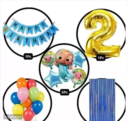 Cocomelon Theme For Birthday With Blue Banner/5 Pcs Set Of Cocomelon /30 Metallic Balloons/ 2 Blue Curtains-thumb2