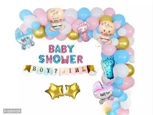 Baby Shower Combo Decorations Set-49Pcs Baby Shower Balloon, Latex, Star Foil Balloon, Baby with for Maternity, Pregnancy Photoshoot Material Items Supplies Curtain-thumb0