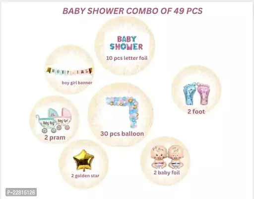 Baby Shower Combo Decorations Set-49Pcs Baby Shower Balloon, Latex, Star Foil Balloon, Baby with for Maternity, Pregnancy Photoshoot Material Items Supplies Curtain-thumb3