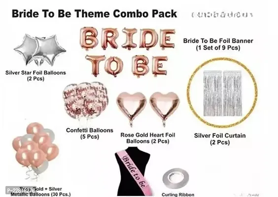 Bride to Be Decoration Combo Set of 44 Pcs for Rose Gold Bridal Shower Decorations, Foil Banner with Heart  Star Balloons, Confetti  Metallic Balloons, Silver Curtains, Bride to Be Sash-thumb3