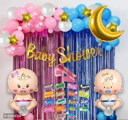 Baby Shower Letter Foil Banner, Latex, Star Foil Balloon with Moon Foil Balloon Baby Shower Decorations Item Combo Set With Props For Maternity, Pregnancy Photoshoot Material Items Supplies - 80Pcs-thumb0