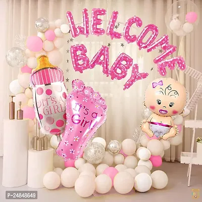 Baby Girl Welcome Home Decoration Kit, Foil Balloons, Baby Foot Bottle Shape Balloons For Kids Birthday Party Decoration Kit, Pink, 44Pcs