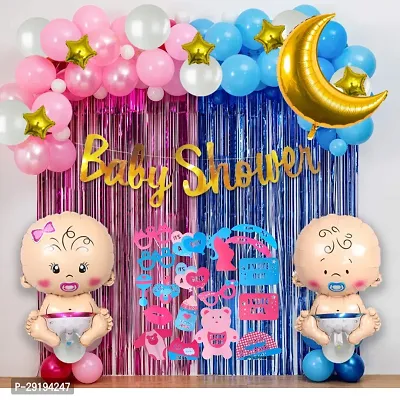 Baby Shower Letter Foil Banner, Latex, Star Foil Balloon with Moon Foil Balloon Baby Shower Decorations Item Combo Set With Props For Maternity, Pregnancy Photoshoot Material Items Supplies - 80Pcs