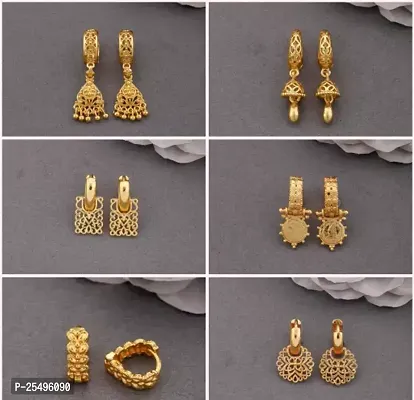 Traditional Golden Brass Agate Drop Earrings Earrings For Women Pair Of 6