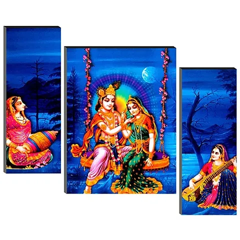 Masstone UV Laminated Radha Krishna in Julha Wall Art, Multicolor, Floral, 12 x 18 Inch, Digital Reprint, Set of 3