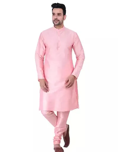 HUZUR Men's Silk Solid Straight Kurta Pyjama Set| Ethnic Wear|Traditional Wedding Wear
