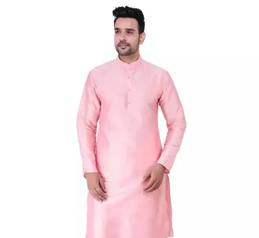 Sadree Men's Silk Kurta Pyjama Set Multi Design | Mandarian Collor Long Sleeve Dupion Silk Solid Kurta Churidar Pyjama for Men