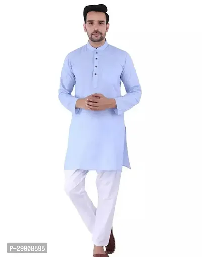 MENS COTTON LONG FULL SLEEVE TRADITIONAL WEAR KURTA PAJAMA SET-thumb0