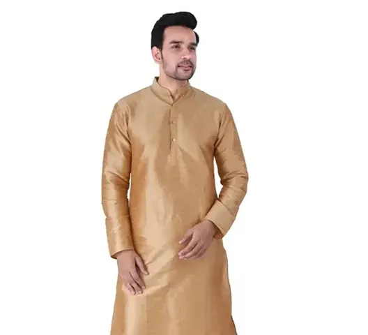 Reliable Silk Blend Solid Knee Length Kurta For Men