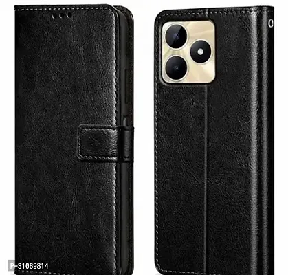 FASCINATING ACCESSORIES Shock Proof Flip Cover Back Case Cover for REALME C53 5G Flexible  Leather Finish  Card Pockets Wallet And Stand  BLACK-thumb0