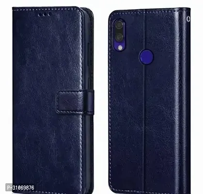 FASCINATING ACCESSORIES VINTAGE Shock Proof Flip Cover Back Case Cover for REDMI NOTE 7S Flexible  Leather Finish  Card Pockets Wallet And Stand  BLUE-thumb0