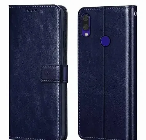 FASCINATING ACCESSORIES VINTAGE Shock Proof Flip Cover Back Case Cover for REDMI NOTE 7S Flexible  Leather Finish  Card Pockets Wallet And Stand  BLUE