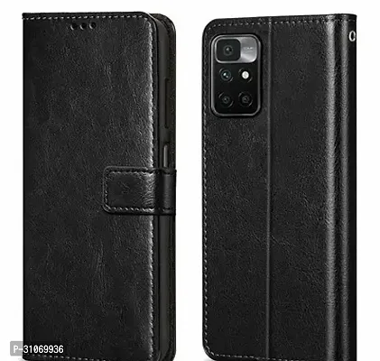 FASCINATING ACCESSORIES VINTAGE Shock Proof Flip Cover Back Case Cover for REDMI 10 PRIME Flexible  Leather Finish  Card Pockets Wallet And Stand  BLACK-thumb0