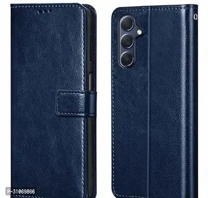 FASCINATING ACCESSORIES VINTAGE Shock Proof Flip Cover Back Case Cover for SAMSUNG GALAXY M345G Flexible  Leather Finish  Card Pockets Wallet And Stand  BLUE-thumb0