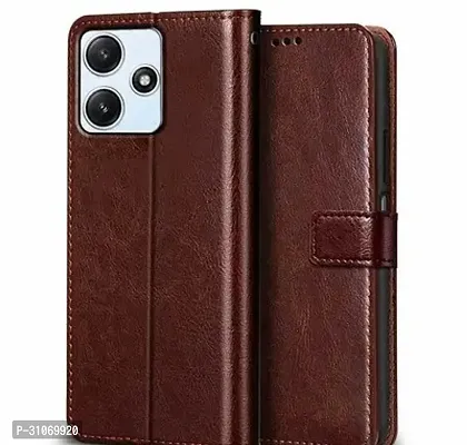 FASCINATING Stylish Luxury Magnetic Lock Diary Wallet Style Flip Cover Case for REDMI12 5G  BROWN-thumb0