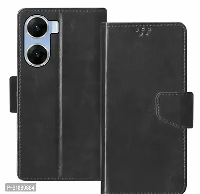 FASCINATING ACCESSORIES VINTAGE Shock Proof Flip Cover Back Case Cover for VIVO V29E 5GFlexible  Leather Finish  Card Pockets Wallet And Stand  BLACK