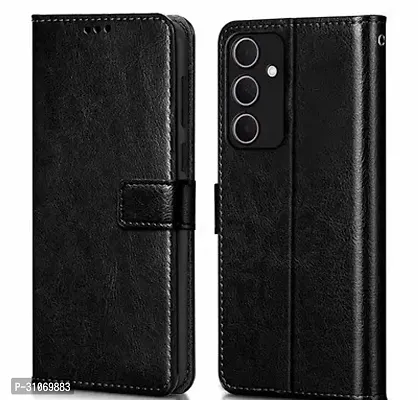 FASCINATING ACCESSORIES Shock Proof Flip Cover Back Case Cover for Samsung Galaxy A55 5G Flexible  Leather Finish  Card Pockets Wallet And Stand  Black-thumb0