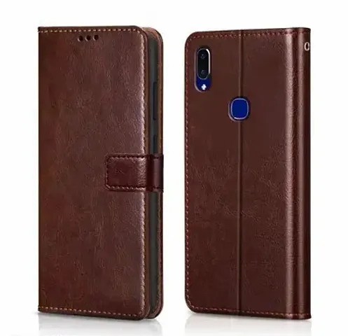 Cloudza Vivo V9 Flip Back Cover | PU Leather Flip Cover Wallet Case with TPU Silicone Case Back Cover for Vivo V9 Brown