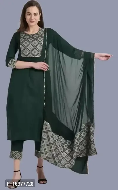 Attractive Straight Green Self Design Cotton Kurta Bottom With Dupatta For Women-thumb4