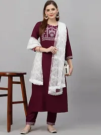 Enclava Women's Cotton Blend Ethinic Wear 3/4 Sleeve Lightweight Latest Kurta  Pant with Dupatta Set (MI_01601)-thumb1