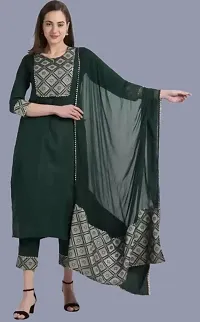 Straight Green Cotton Kurta Sets For Women-thumb2