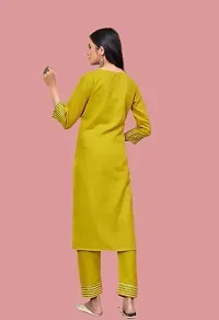 Attractive Straight Yellow Striped Cotton Kurta Bottom With Dupatta For Women-thumb1