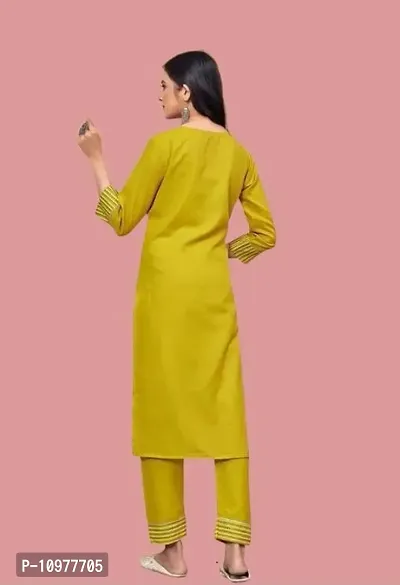 Attractive Straight Yellow Striped Cotton Kurta Bottom With Dupatta For Women-thumb2