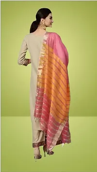 Attractive Straight Beige Self Design Cotton Kurta Bottom With Dupatta For Women-thumb1