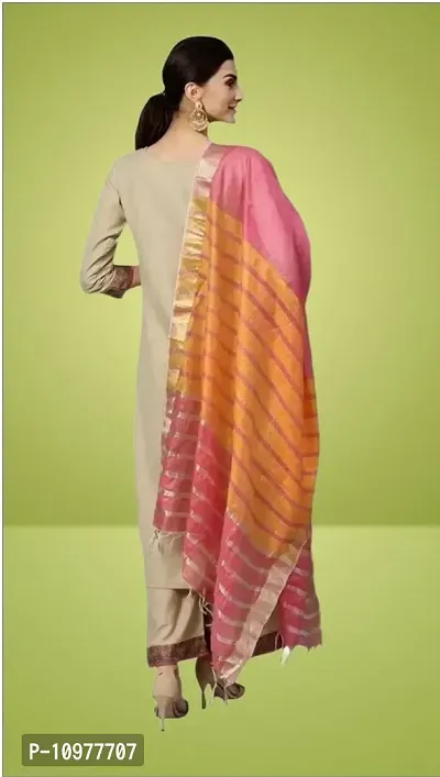 Attractive Straight Beige Self Design Cotton Kurta Bottom With Dupatta For Women-thumb2