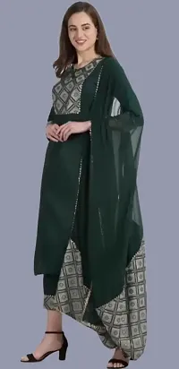 Attractive Straight Green Self Design Cotton Kurta Bottom With Dupatta For Women-thumb1